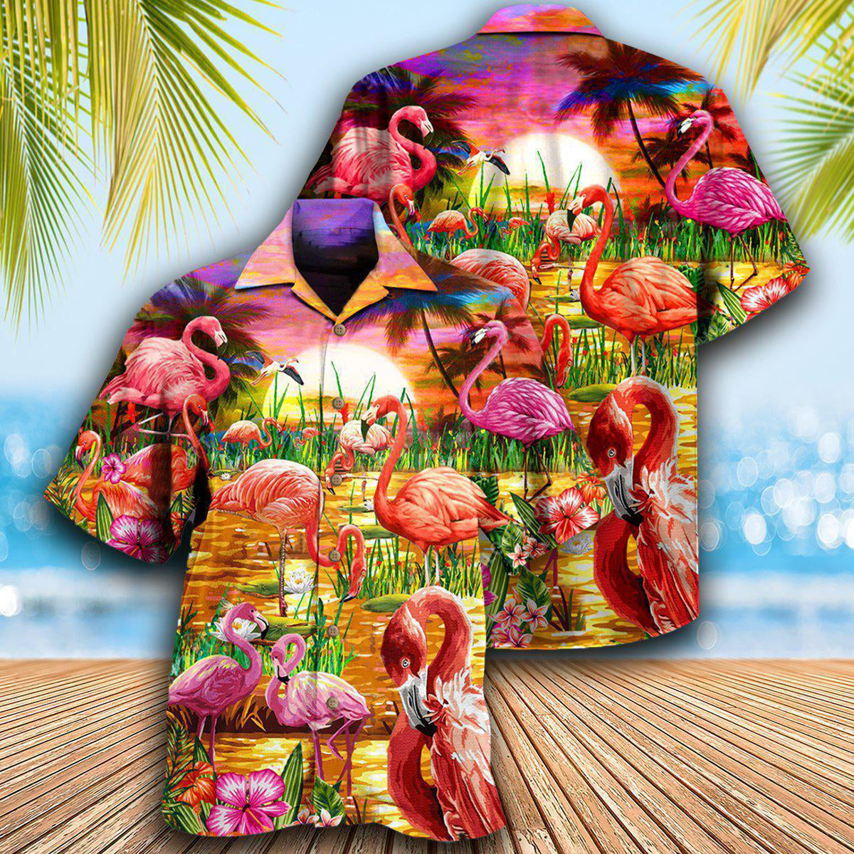 Flamingo Romantic Sunset Hawaiian Shirt For Warm Weather Adventures And Everyday Comfort