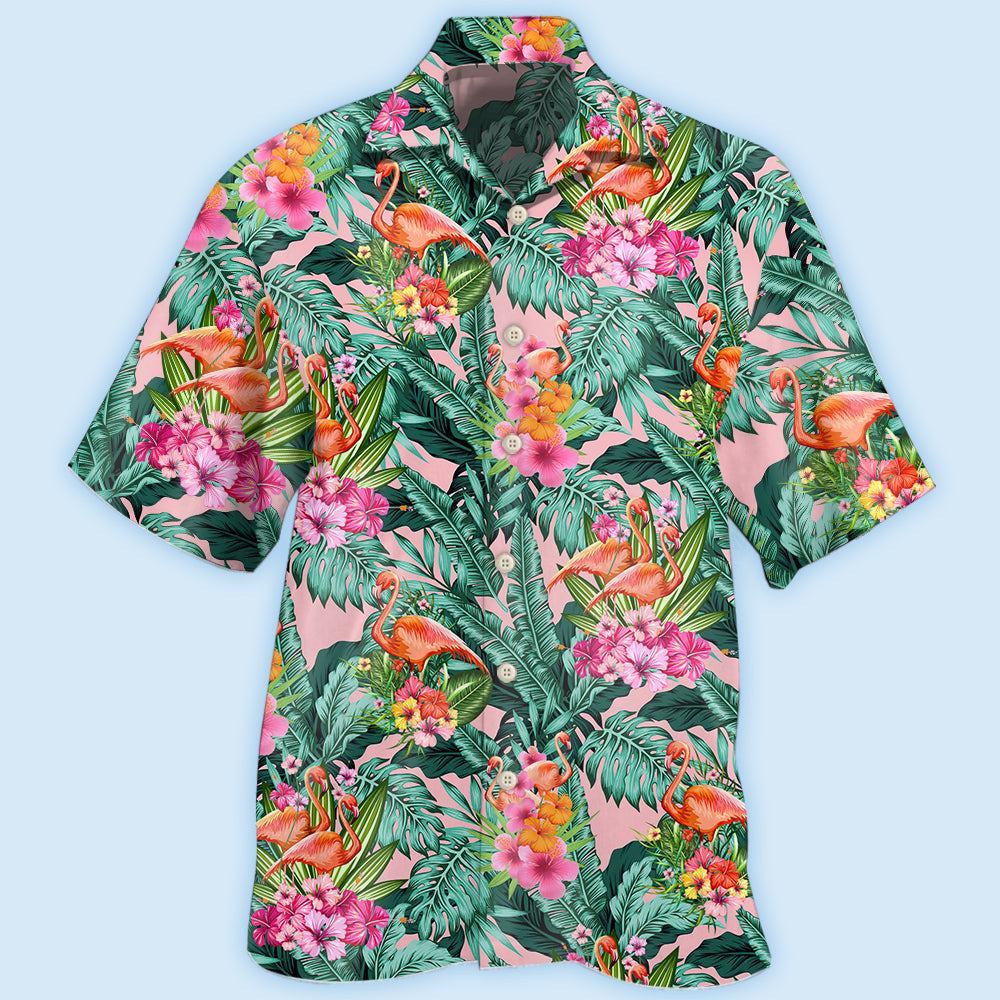 Colorful Tropical Flamingo Leaf Hawaiian Shirt For Resort Getaways And Comfortable Summer Activities