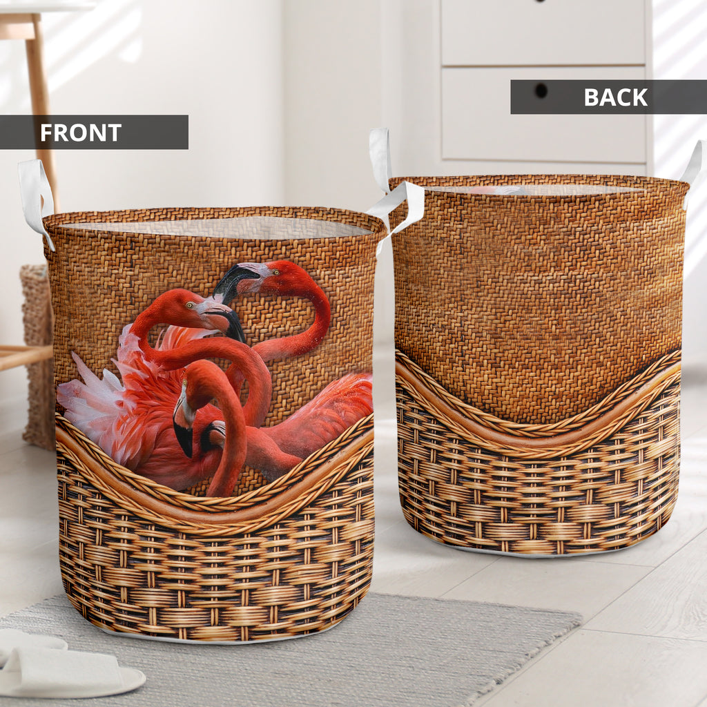 Flamingo Rattan Texture Beautiful Style Laundry Basket For Room Home Organizer