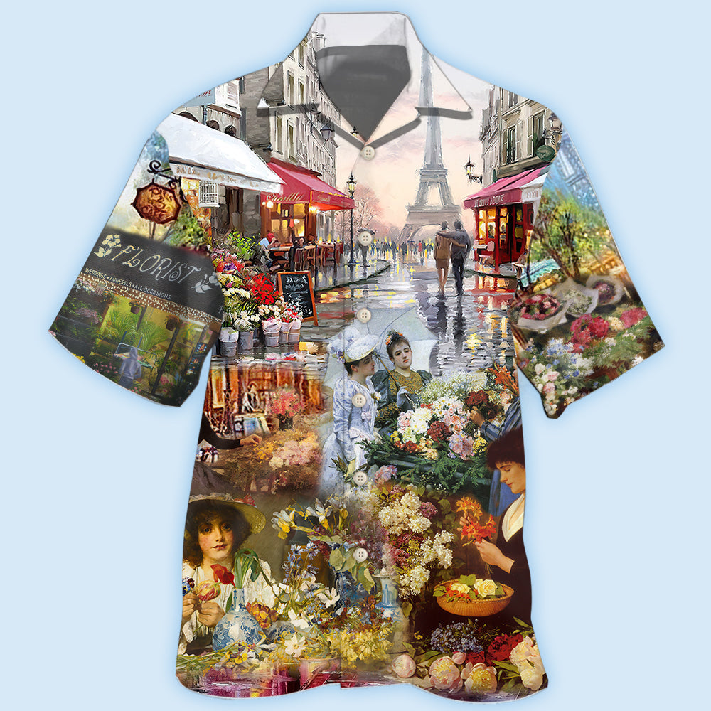 Floral Florist Paris Hawaiian Shirt For Coastal Travel, Casual Events, And Comfortable Summer Wear