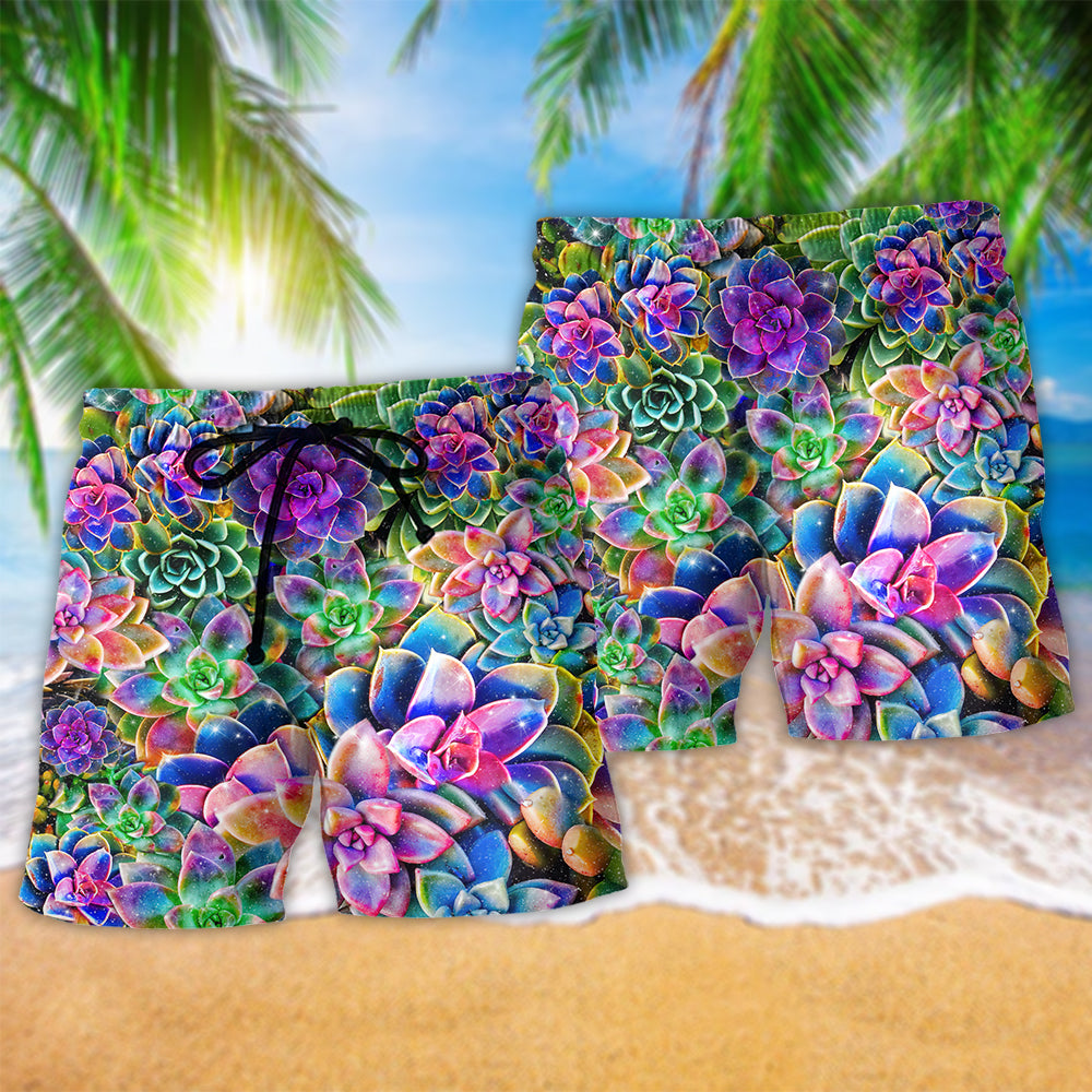 Succulents Planttastic Beach Shorts Pattern Detail For Summer Adventures And Distinctive Seasonal Style