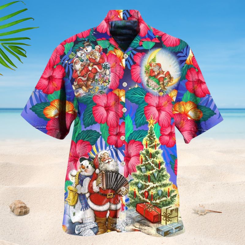 Floral Tropical Santa Hawaiian Shirt For Festive Events, Island Vacations, And Comfortable Casual Outfits