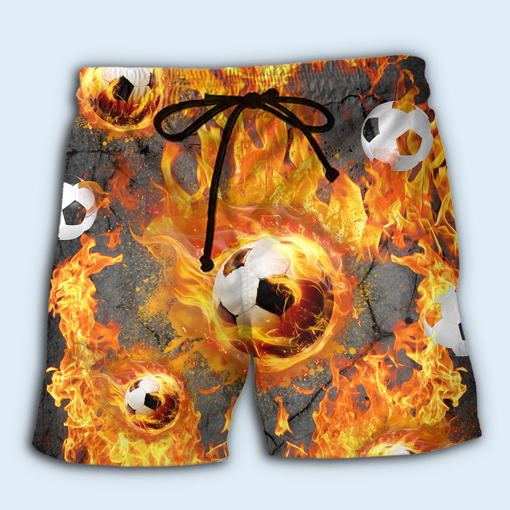 Football Fire Sport Beach Shorts Artwork Detail For Casual Warm Weather Outfits