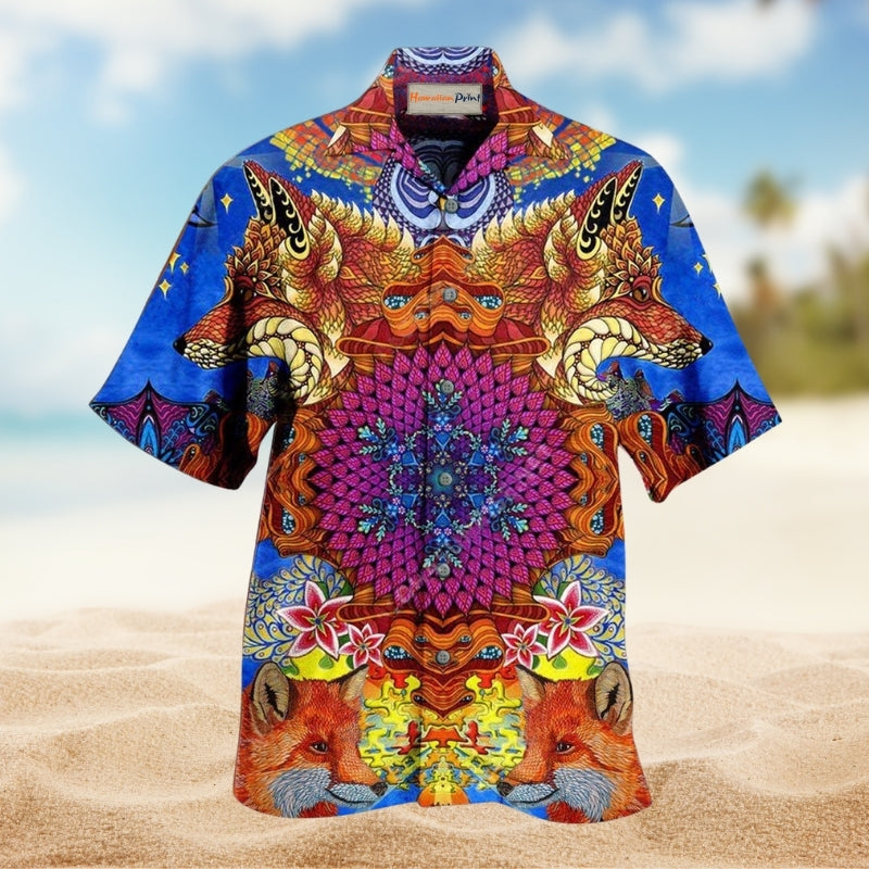 Fox Awesome Color Mix Hawaiian Shirt For Beach Holidays Wildlife Lovers And Distinctive Summer Style