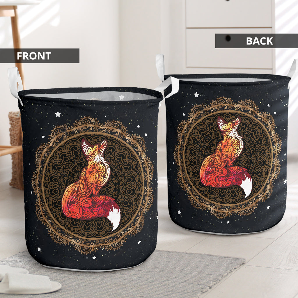 Fox Round Mandala Laundry Basket For Room Home Organizer