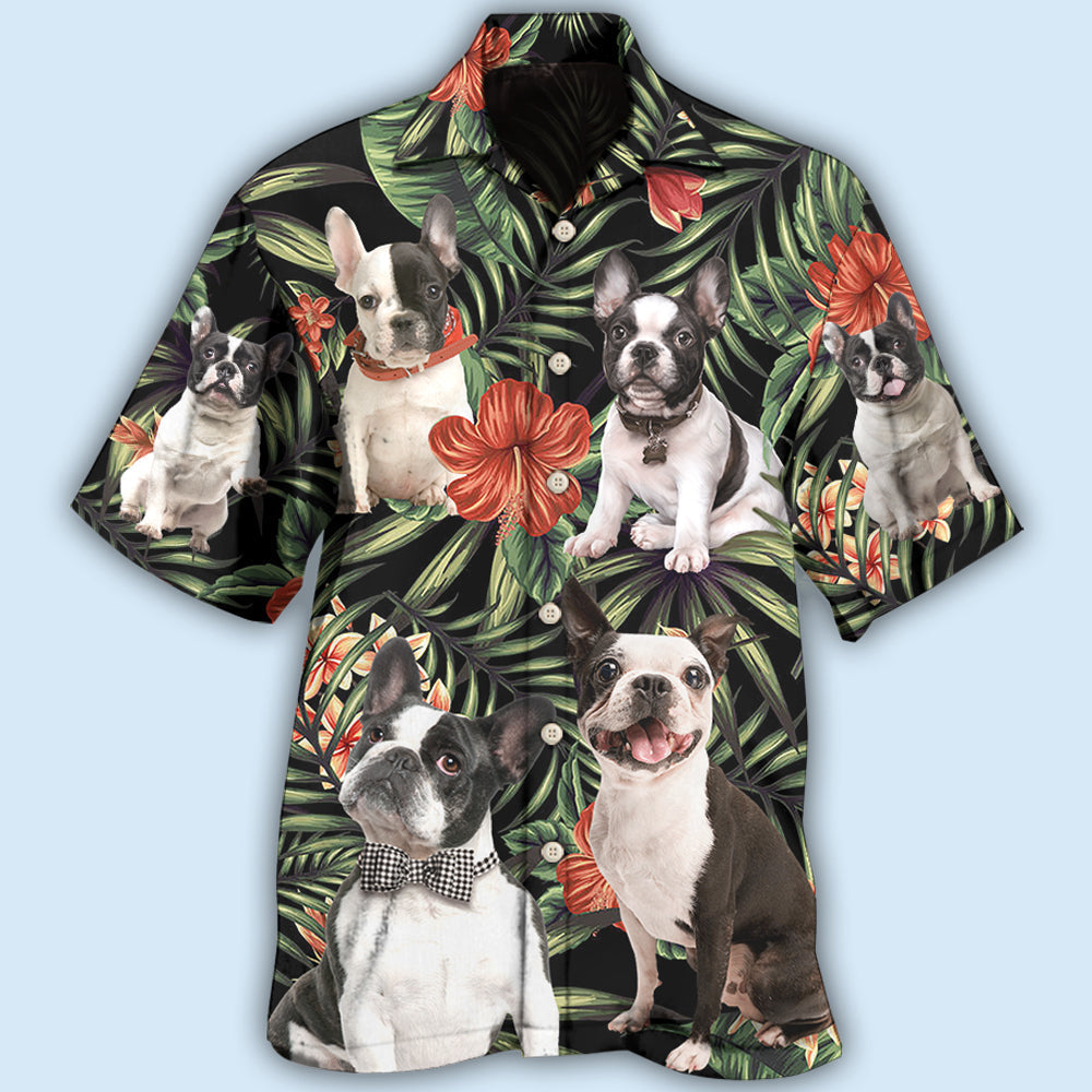 Tropical French Bulldog Hawaiian Shirt For Coastal Travel, Casual Events, And Comfortable Summer Wear