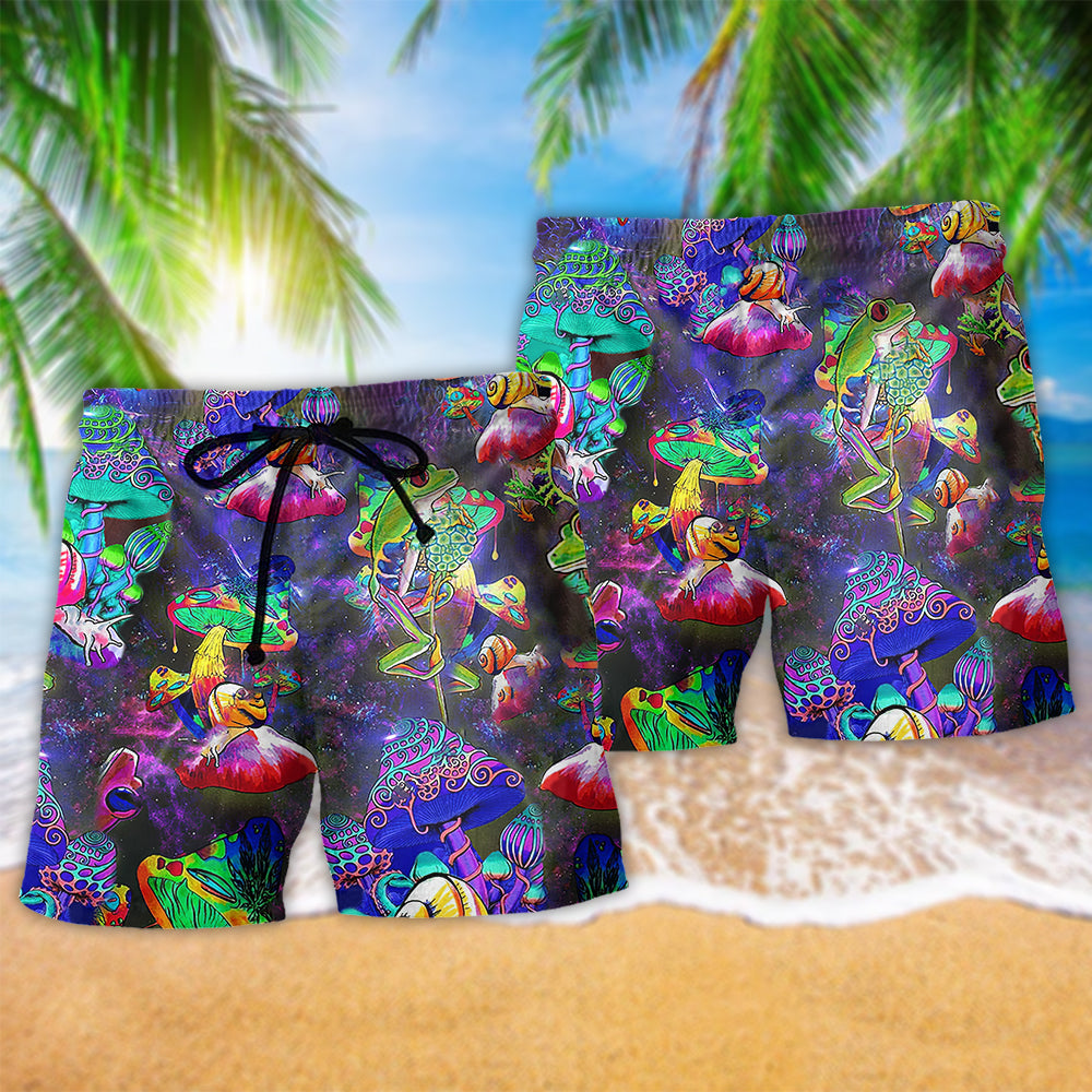 Frog Colorful Galaxy Mushroom Funny Hawaiian Beach Shorts For Distinctive Warm Weather Style