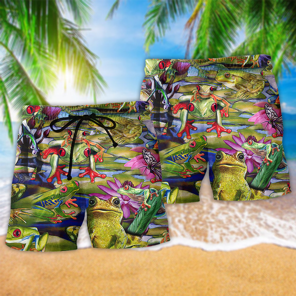 Frog Love Lake So Much Hawaiian Print Beach Shorts For Beach Days And Casual Travel