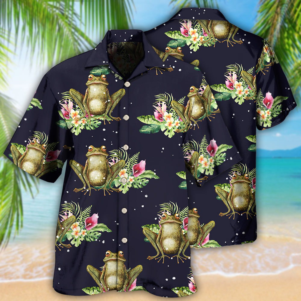 Tropical Floral Frog Hawaiian Shirt With Detailed Graphic For Island Trips Summer Gatherings And Comfortable Daily Wear