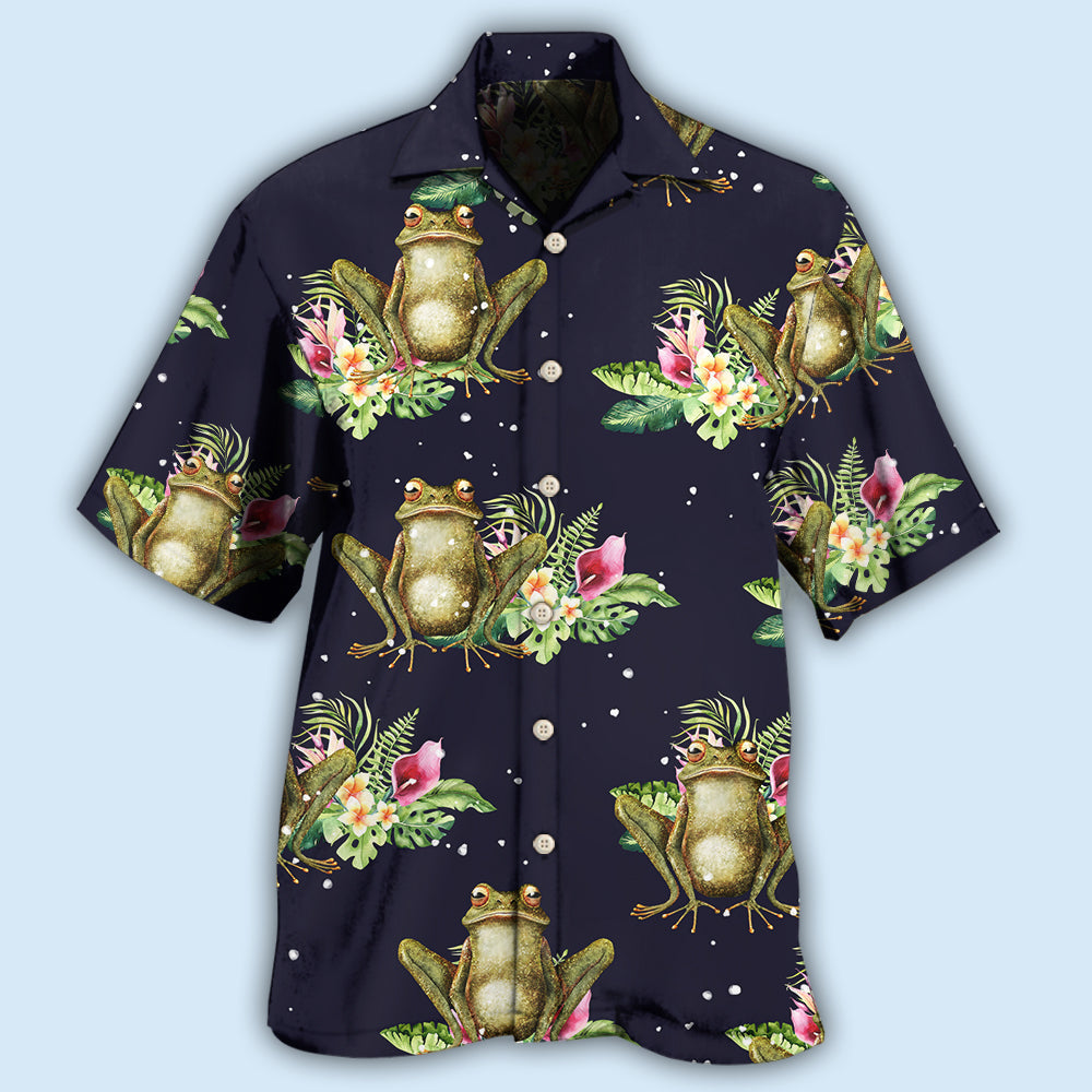 Floral Tropical Frog Pattern Hawaiian Shirt For Resort Trips, Coastal Parties, And Warm Weather Style