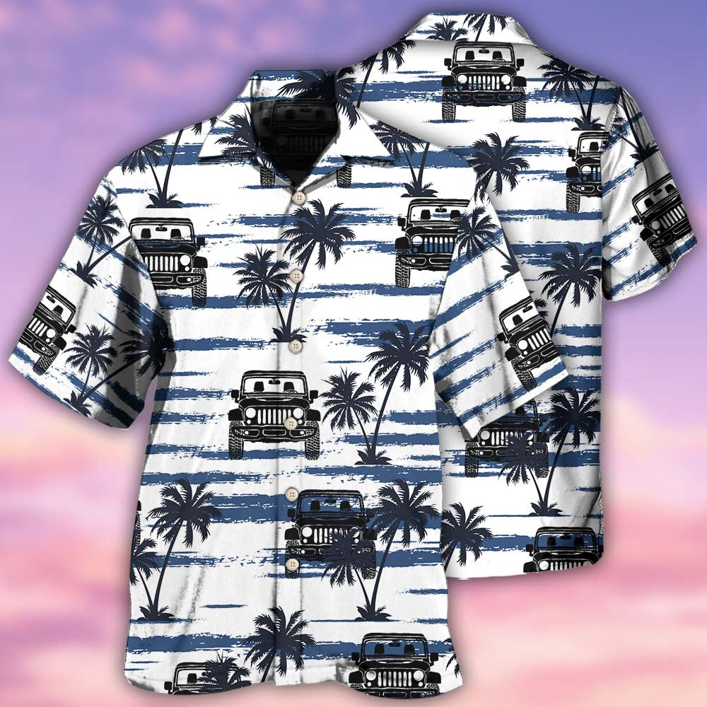 Classic Car And Tropical Beach Hawaiian Shirt With All Over Print For Tropical Escapes Resort Wear And Outdoor Celebrations