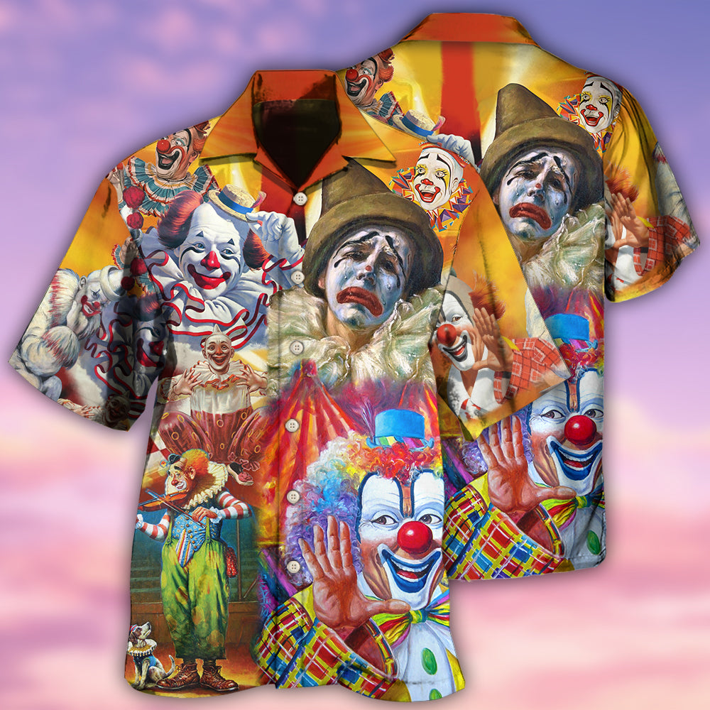 Funny Happy Clown Crown Hawaiian Shirt Artwork View For Weekend Travel And Beach Style