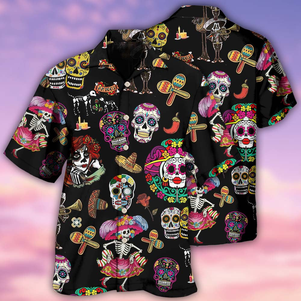 Skull Sugar Calavera Hawaiian Shirt For Summer Vacation And Beach Travel