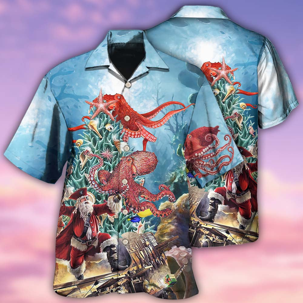 Festive Octopus Santa Chrismas Hawaiian Shirt For Summer Events And Casual Outdoor Wear