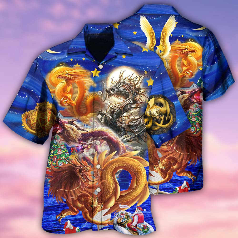 Dragon Christmas Night Hawaiian Shirt For Poolside Relaxation And Sunny Getaways