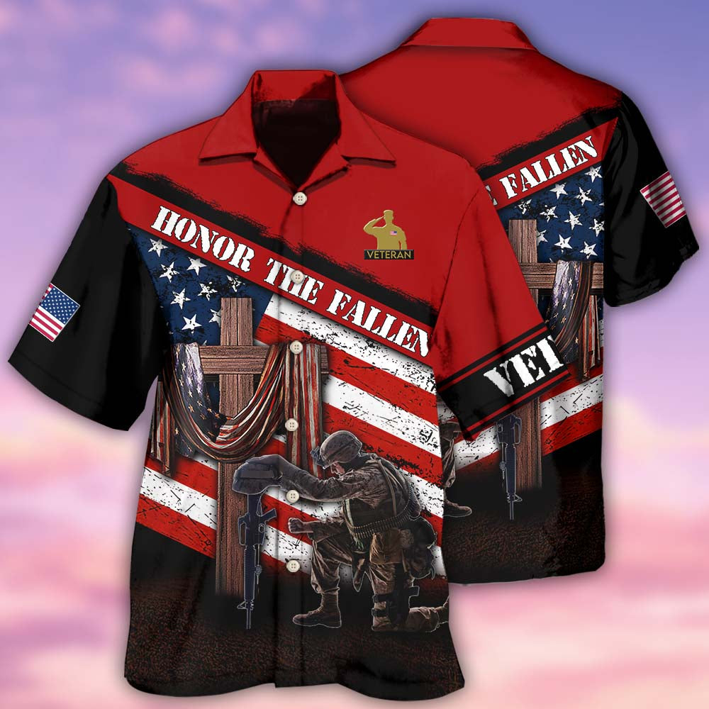 Veteran Honor Fallen Memory Cross Hawaiian Shirt Artwork View For Weekend Travel And Beach Style