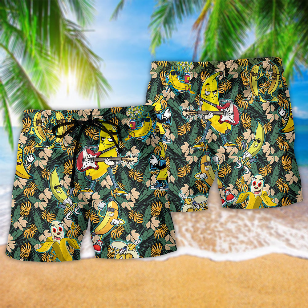 Bananas Tropical Fruit Beach Shorts Pattern Detail For Leisure Travel And Vacation Ready Style