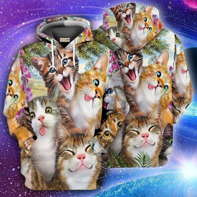 Funny Happy Cats Make Hoodie For Casual Outfits Outdoor Trips And Comfortable Layering