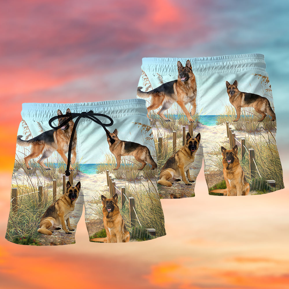 German Shepherd Loyal Friend Beach Shorts Pattern Detail For Seaside Leisure And Laid Back Daily Wear