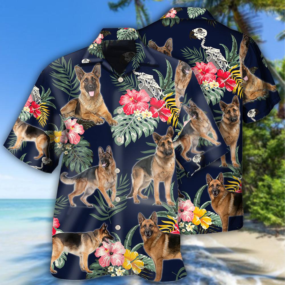 Tropical Floral German Shepherd Hawaiian Shirt For Summer Events And Casual Outdoor Wear