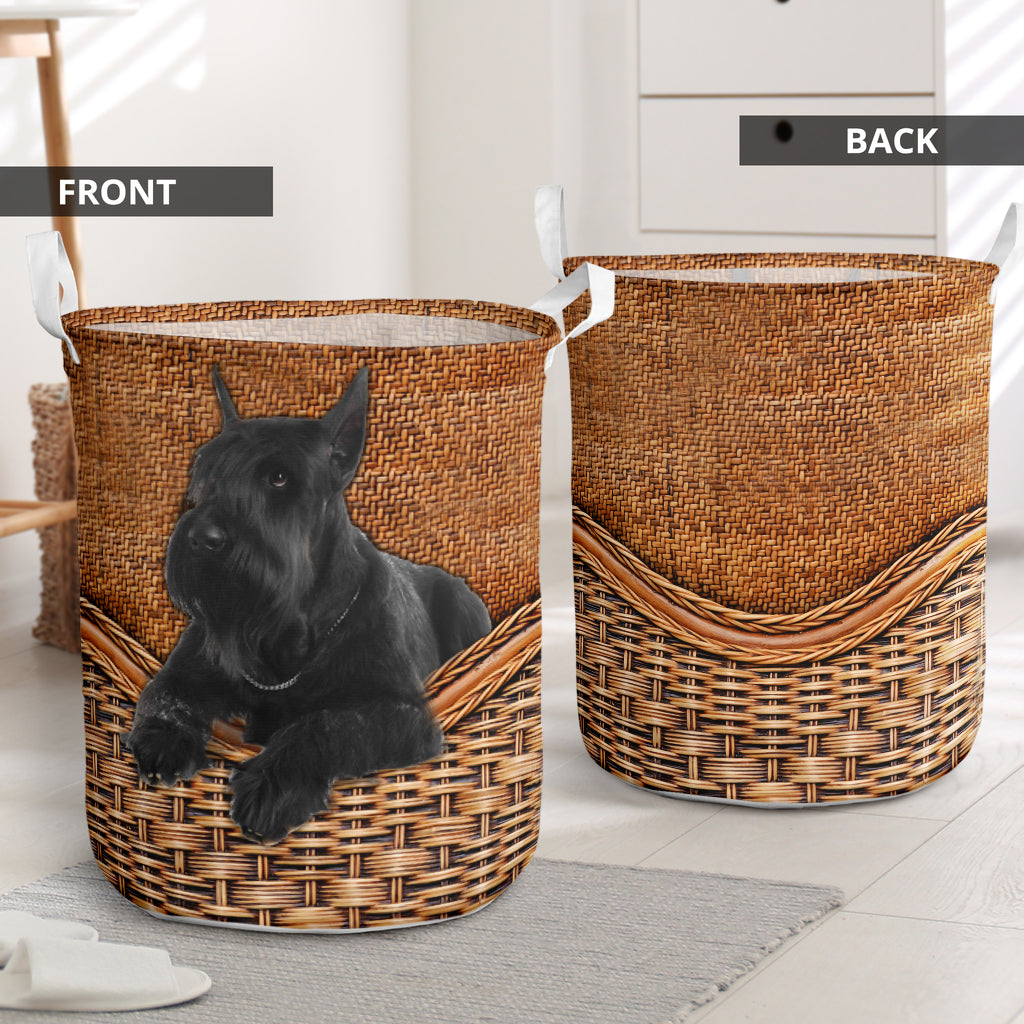 Giant Schnauzer Dog Rattan Texture Laundry Basket For Room Home Organizer