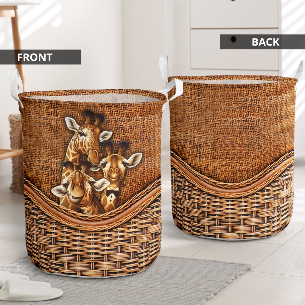 Giraffe Rattan Texture Family Love Laundry Basket For Room Home Organizer
