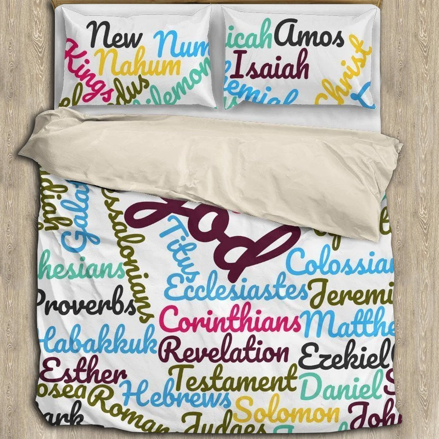 Blue Holy Bible Books Beige Bedding Cover For Faith Bedroom Decor