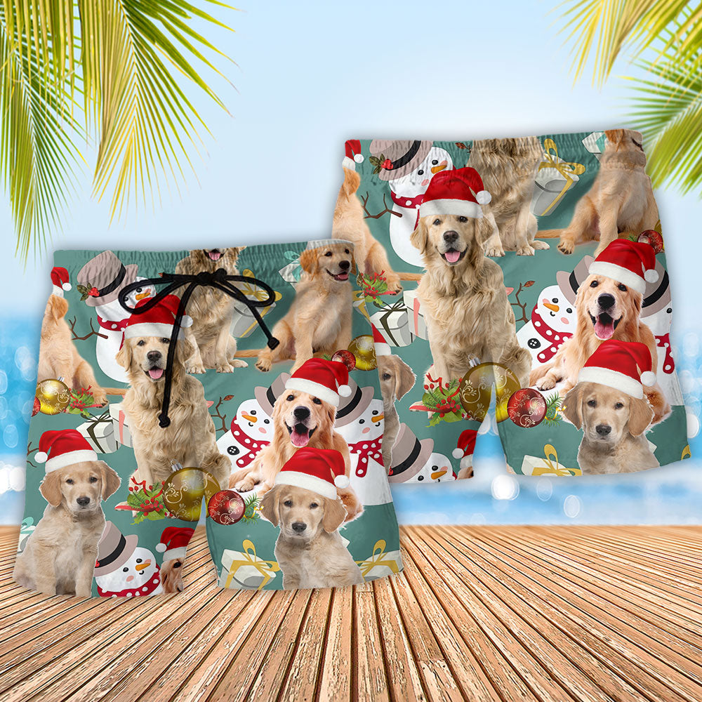 Golden Retriever Merry Christmas Beach Shorts Pattern Detail For Weekend Travel And Casual Outdoor Comfort
