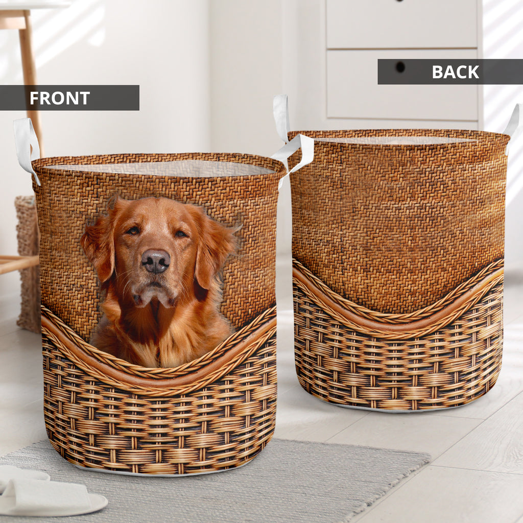Golden Retriever Red Rattan Texture Laundry Basket For Room Home Organizer