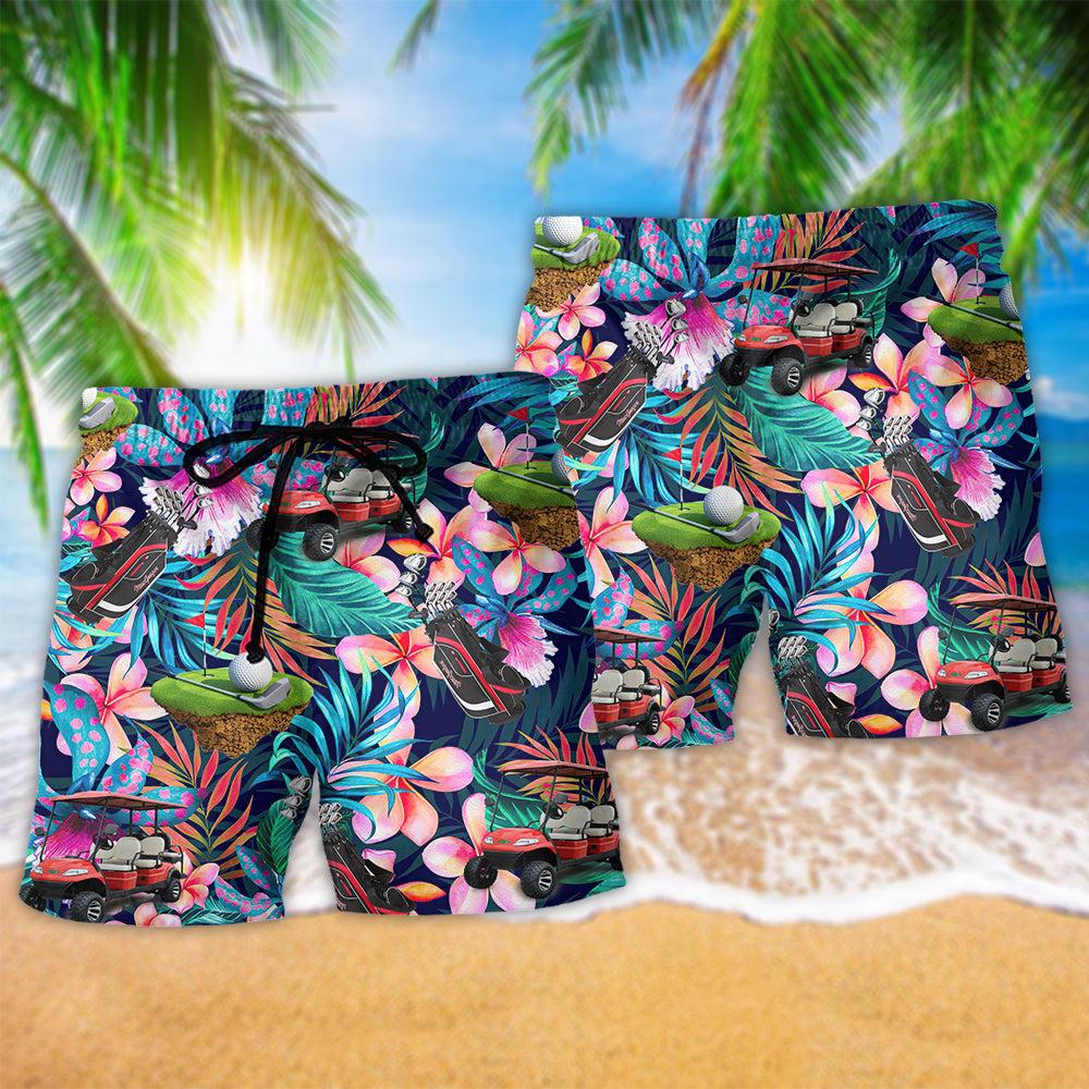 Golf Floral Tropical Beach Shorts Artwork Detail For Poolside And Ocean Adventures