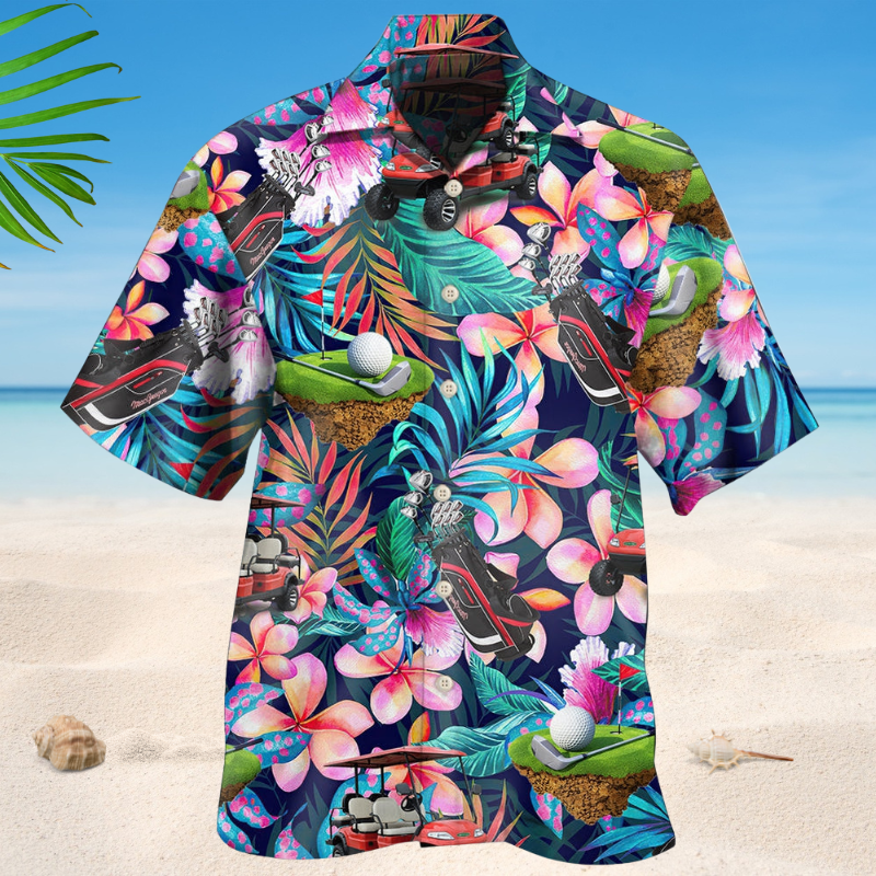 Floral Tropical Golf Hawaiian Shirt For Coastal Travel, Casual Events, And Comfortable Summer Wear