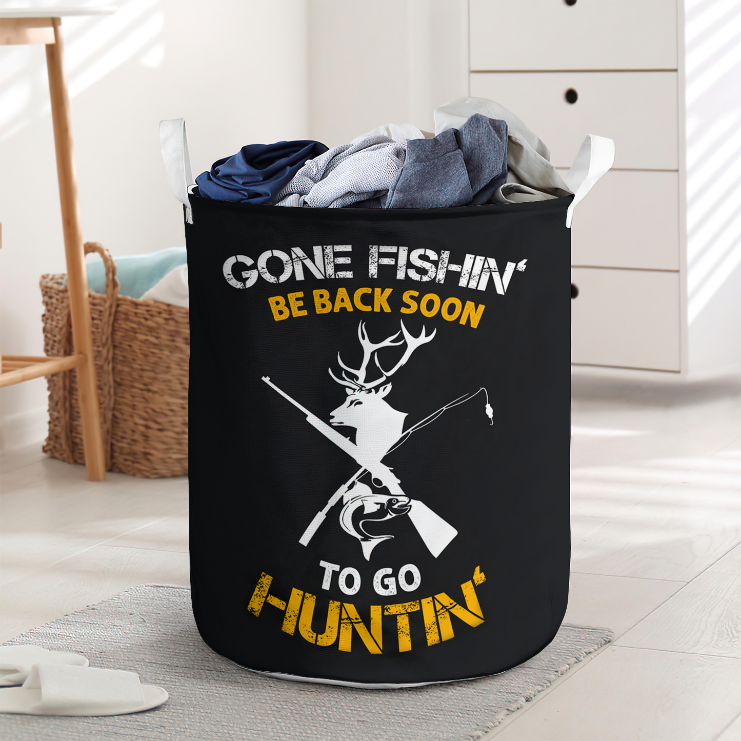 Gone Fishing Be Back Soon Laundry Basket For Bathroom Bedroom Storage