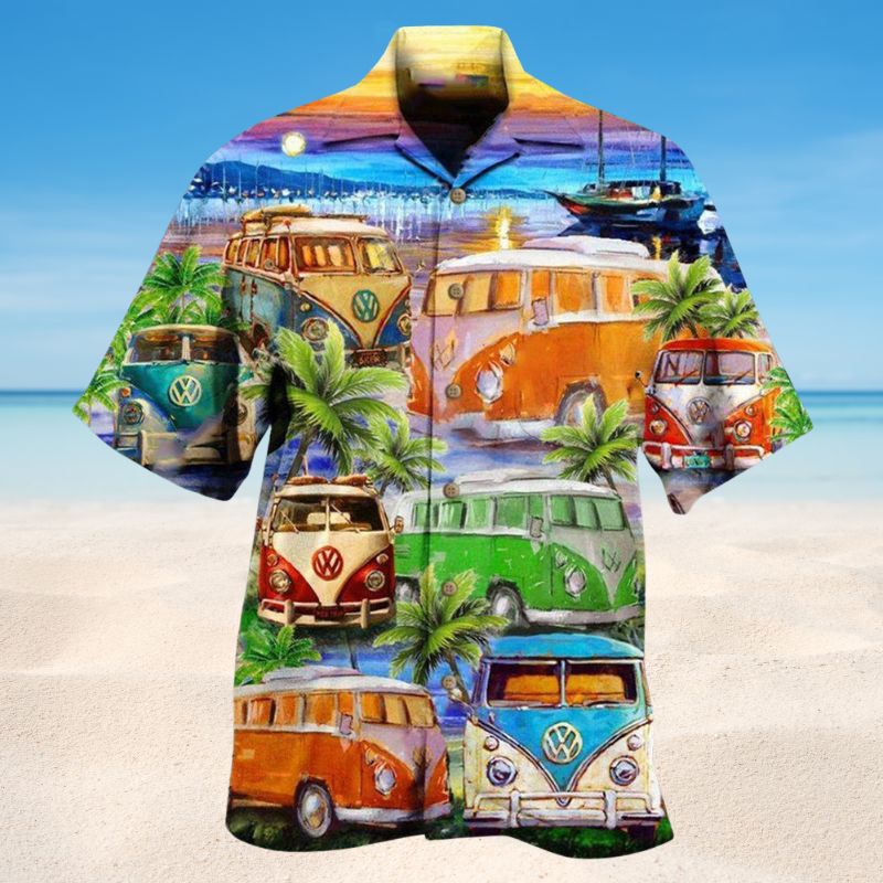 Sunny Travel Bus Hawaiian Shirt For Vacation Adventures Beach Events And Relaxed Warm Weather Style
