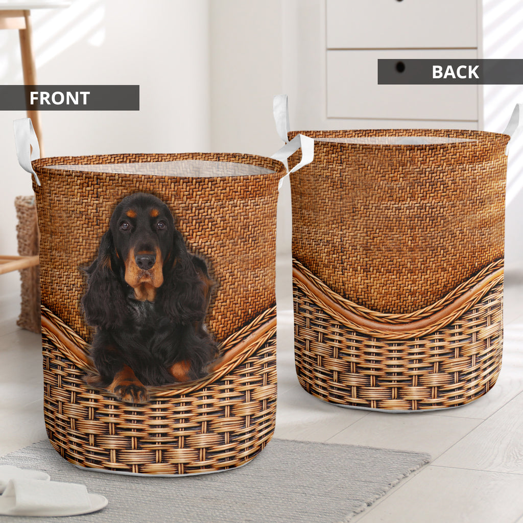 Gordon Setter Dog Rattan Texture Laundry Basket For Room Home Organizer