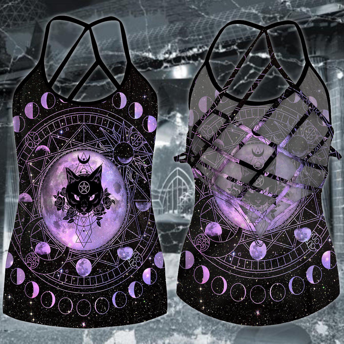 Gothic Skull Cat Club Hollow Tank Top For Fitness Sessions And Daily Wear