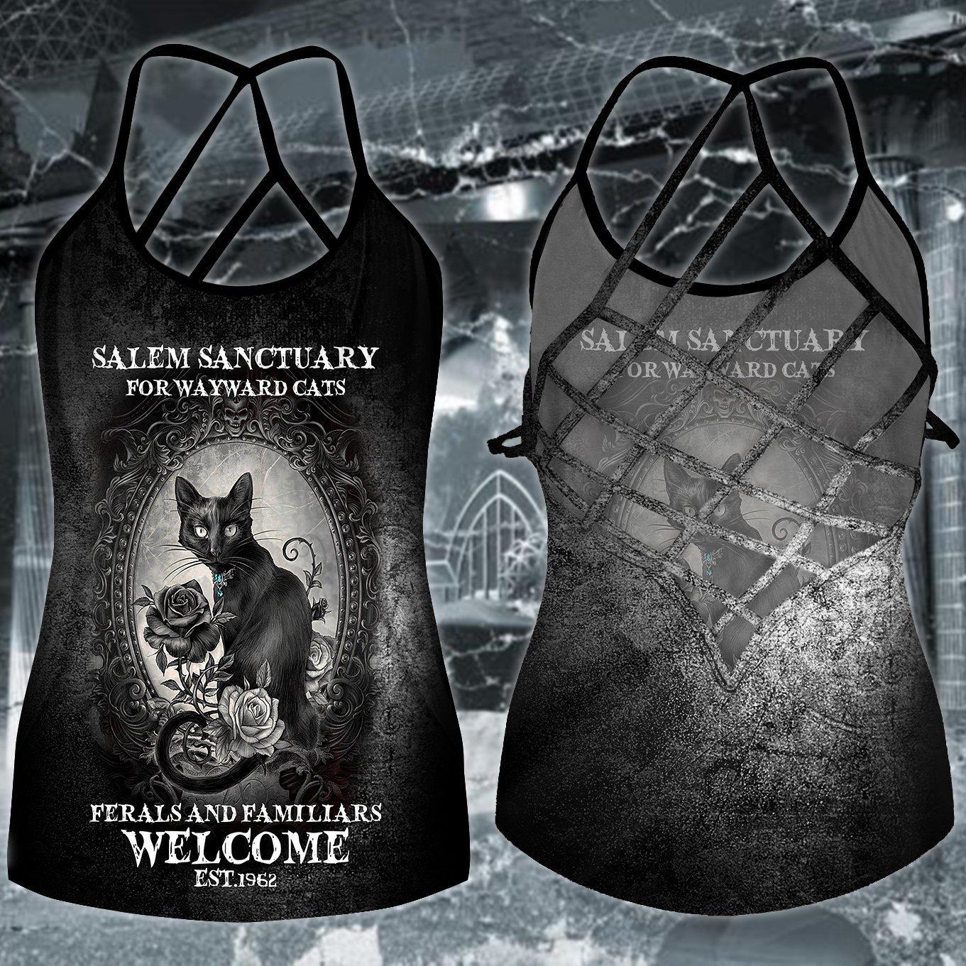 Gothic Skull Cat Club Hollow Tank Top For Workouts Festivals And Bold Style