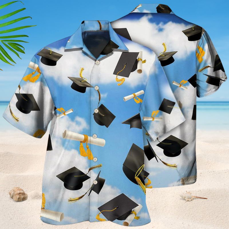 Graduation Blue Sky Hawaiian Shirt For Coastal Travel, Casual Events, And Comfortable Summer Wear