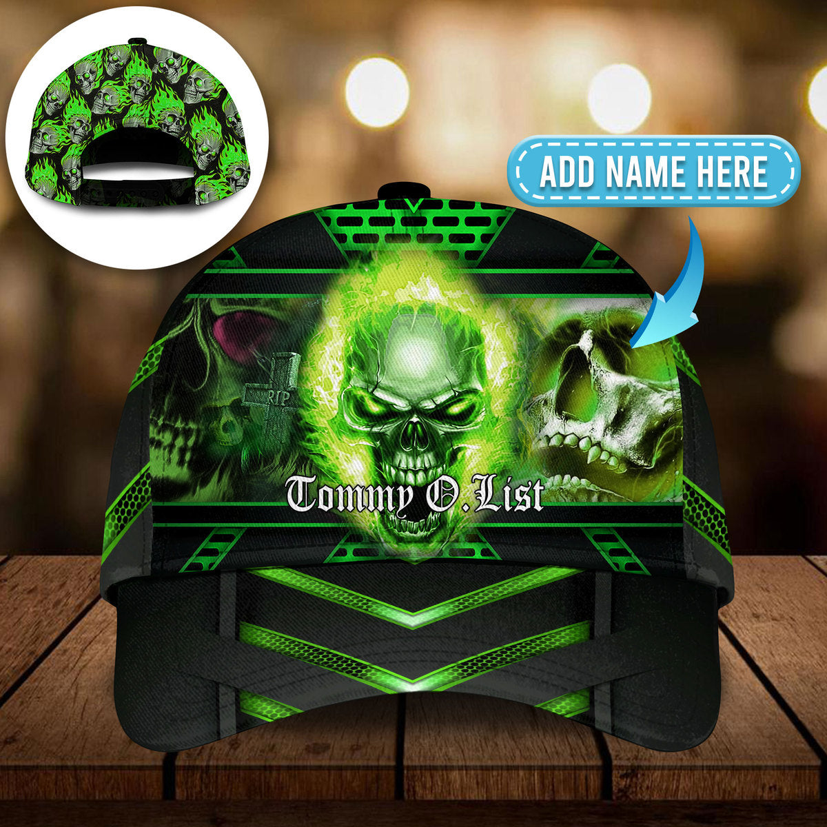 Green Fire Skull Personalized Classic Cap For Relaxed Outfits Outdoor Events And Holiday Trips