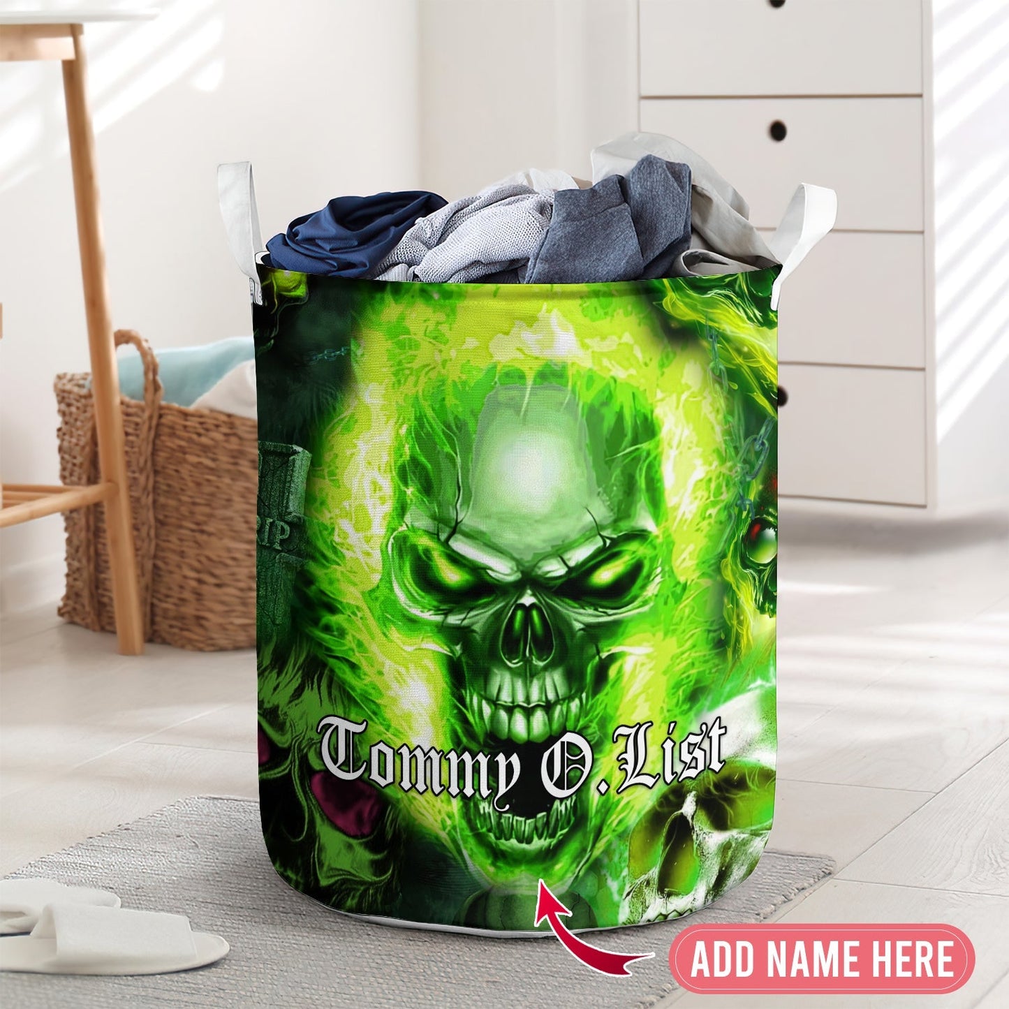 Green Skull Angry Style Laundry Basket For Bathroom Bedroom Storage