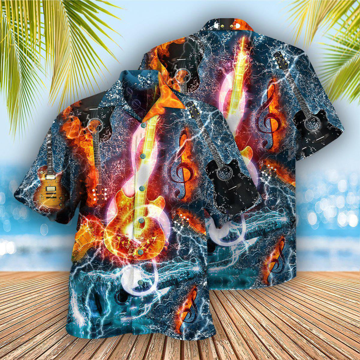 Guitar Hawaiian Shirt With All Over Print For Summer Events Coastal Travel And Comfortable Styling