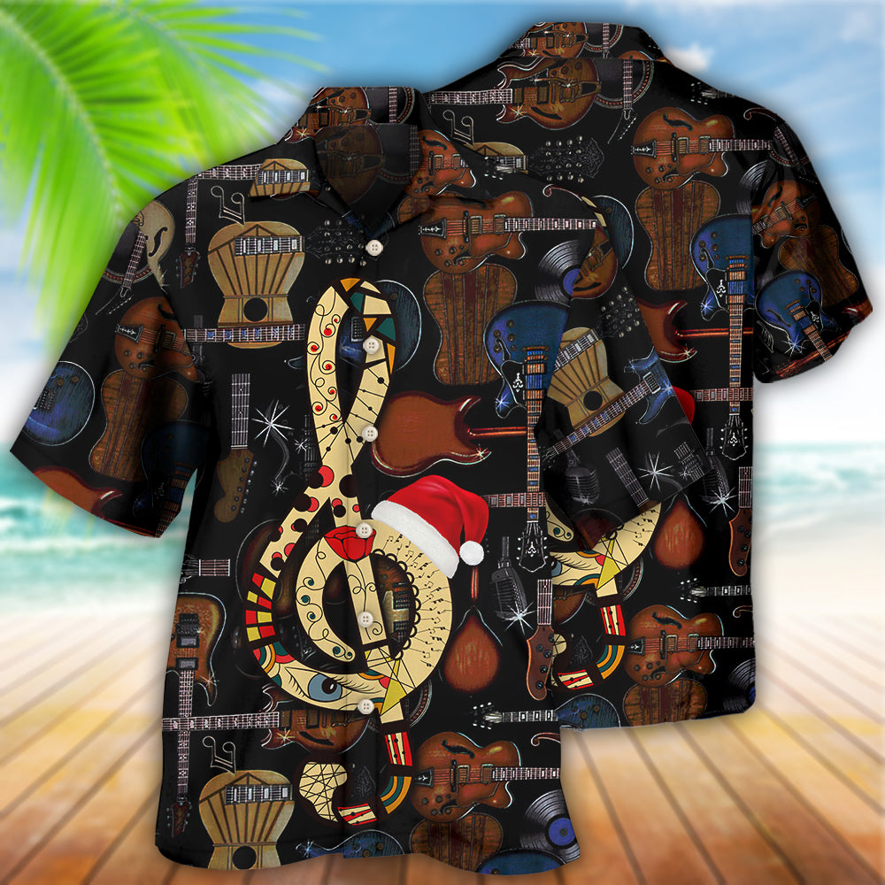 Christmas Guitar Hawaiian Shirt With All Over Print For Beach Vacations Casual Parties And Warm Weather Style