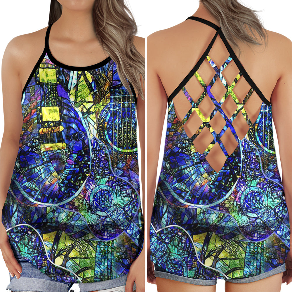 Colorful Guitar Soul Hollow Tank Top For Dance Sessions And Casual Style