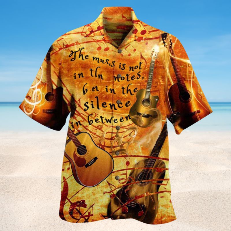 Guitar Music In The Silence Between Hawaiian Shirt For Coastal Vacations Live Music Fans And Everyday Wear