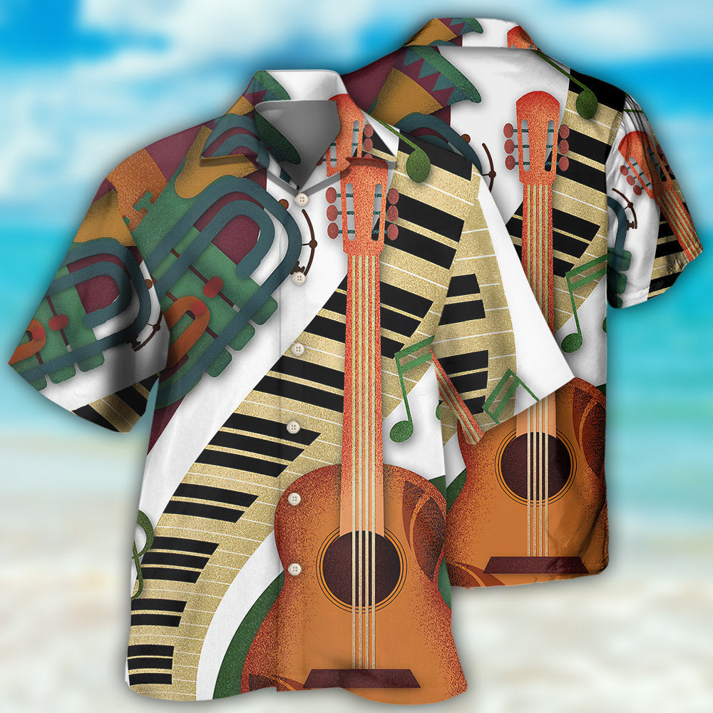 Vintage Classic Guitar Hawaiian Shirt For Resort Getaways And Comfortable Summer Activities