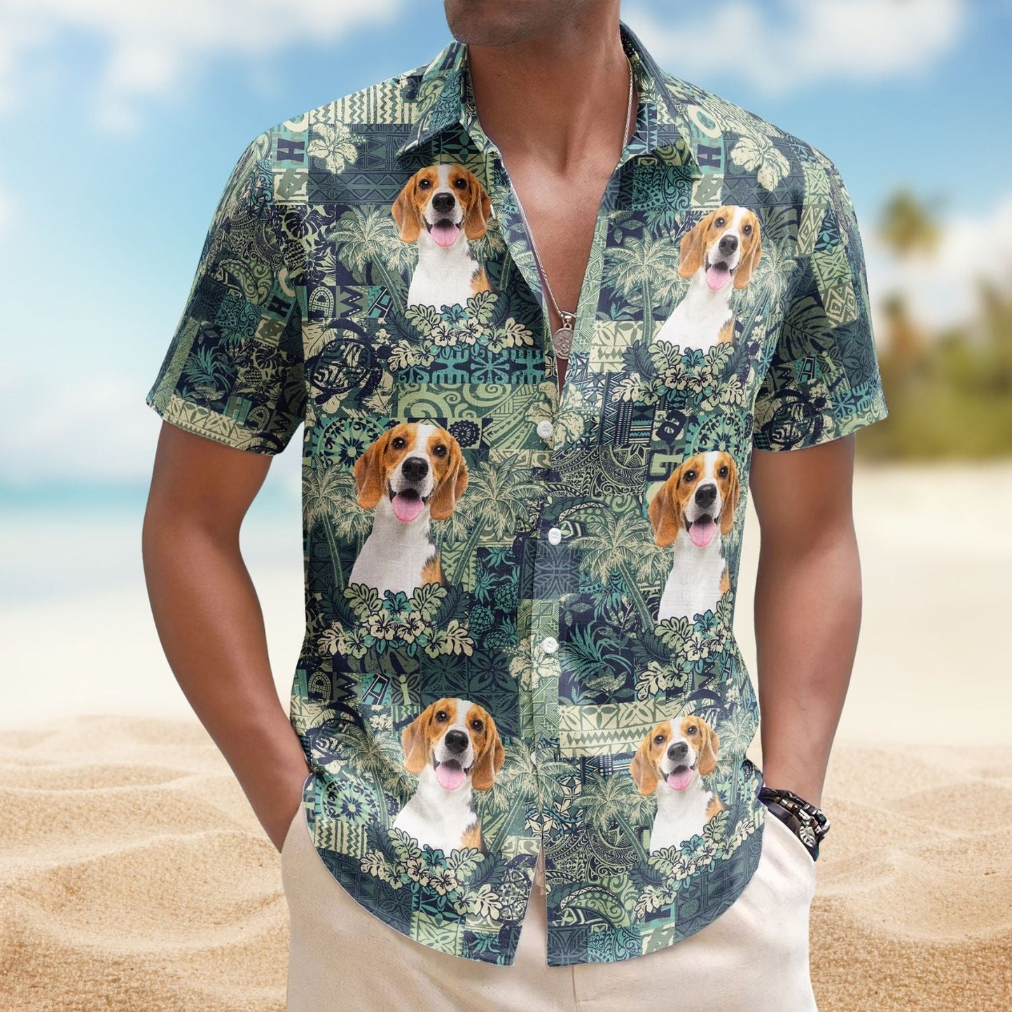 Funny Custom Pet Photo Hibiscus Palm Tree Hawaiian Shirt For Nature Lovers And Coastal Travel