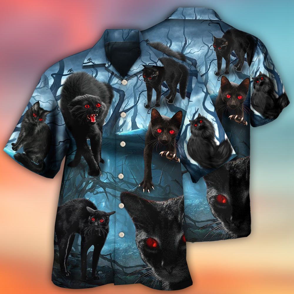 Halloween Spooky Cat Hawaiian Shirt Collar And Front View For Resort Wear