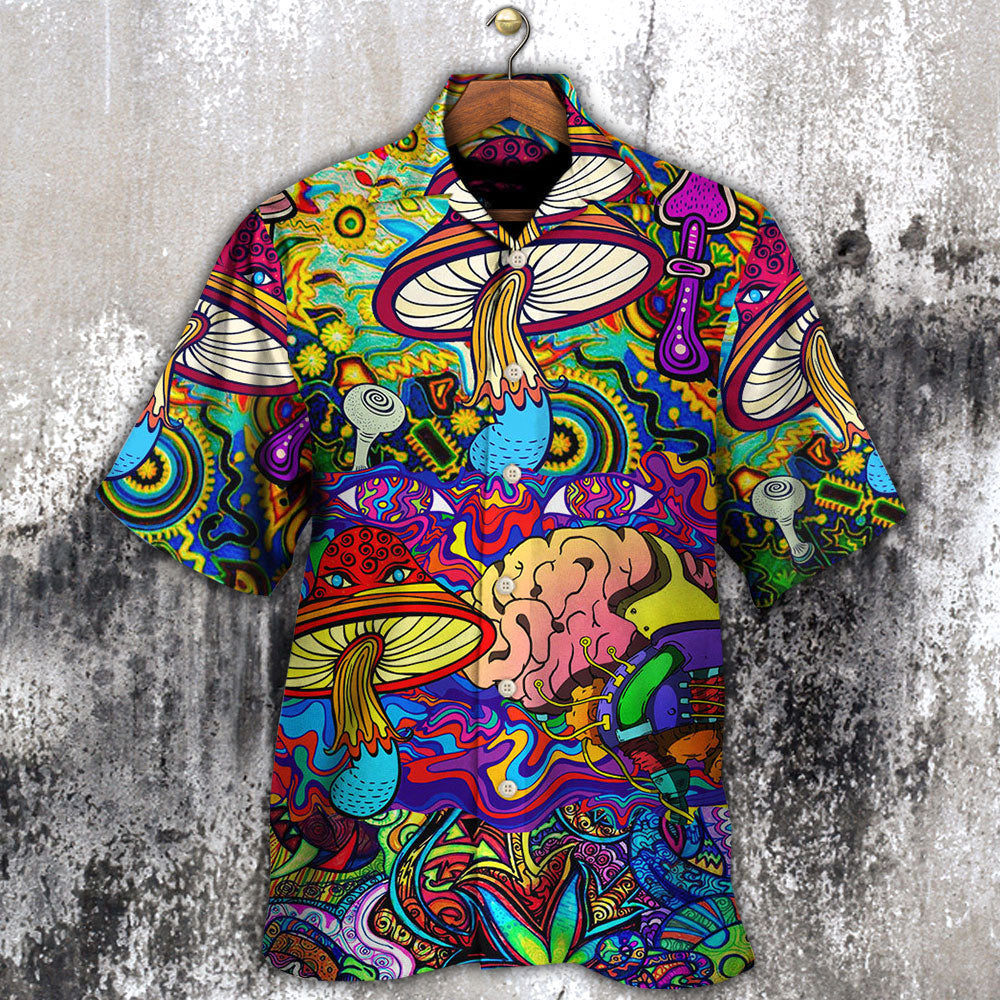 Bohemian Colorful Mushroom Hawaiian Shirt Design Detail For Beach Days And Holiday Travel