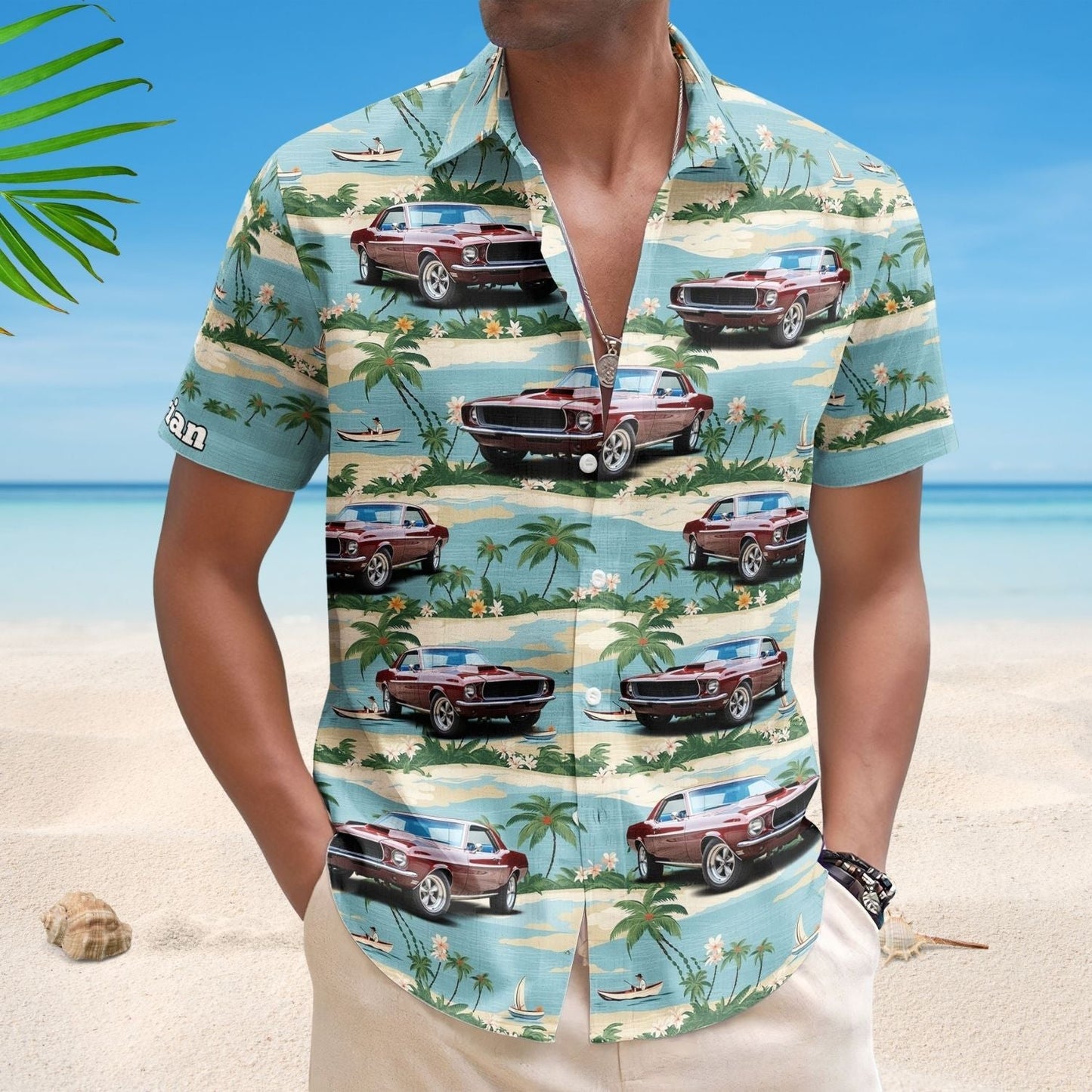 Vintage Car Beach Palm Tree Aloha Custom Hawaiian Shirt For Road Trips, Resort Travel, And Comfortable Summer Outings