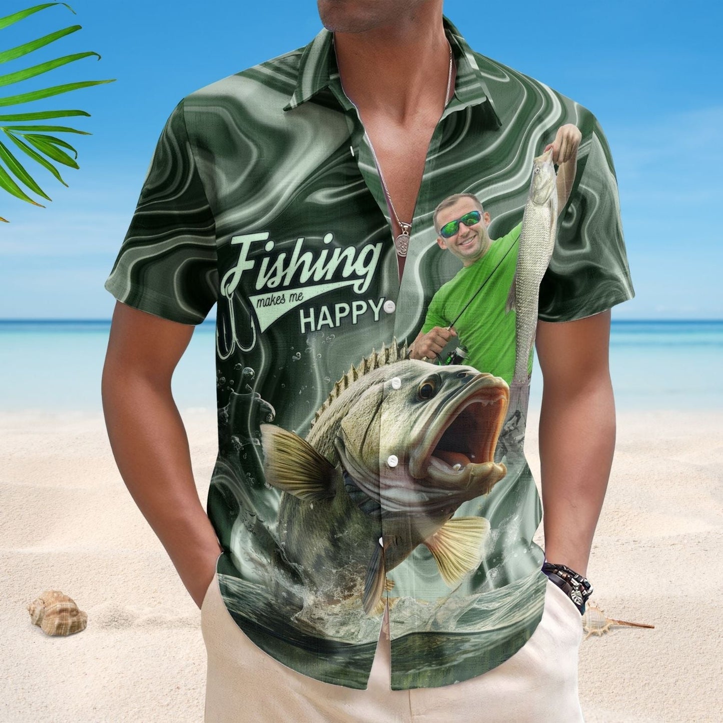 Fish Personalized Fishing Aloha Custom Photo Bass Hawaiian Shirt For Custom Resort Wear And Summer Trips