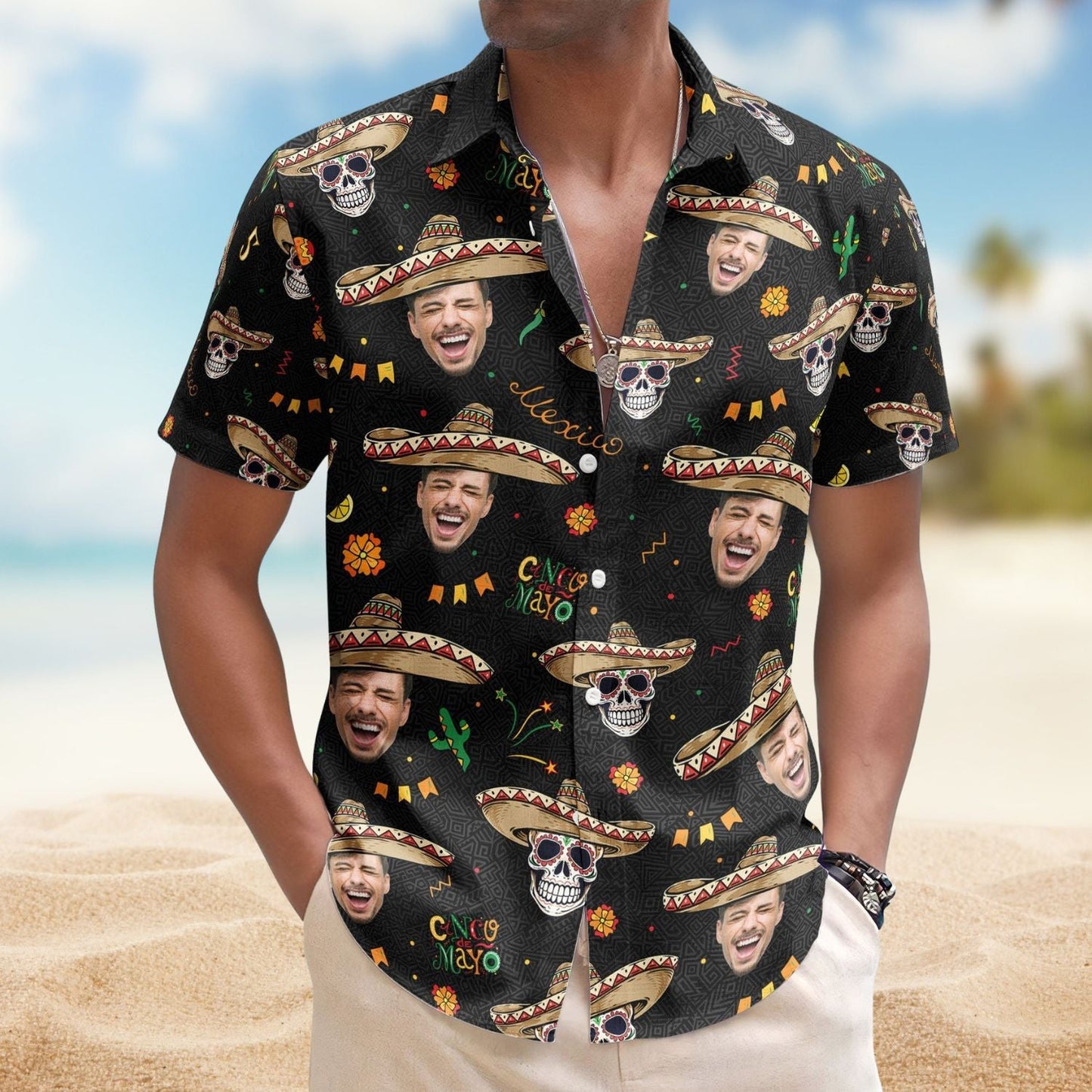 Folk Custom Face Cinco De Mayo Theme Hawaiian Shirt For Coastal Travel And Summer Outings
